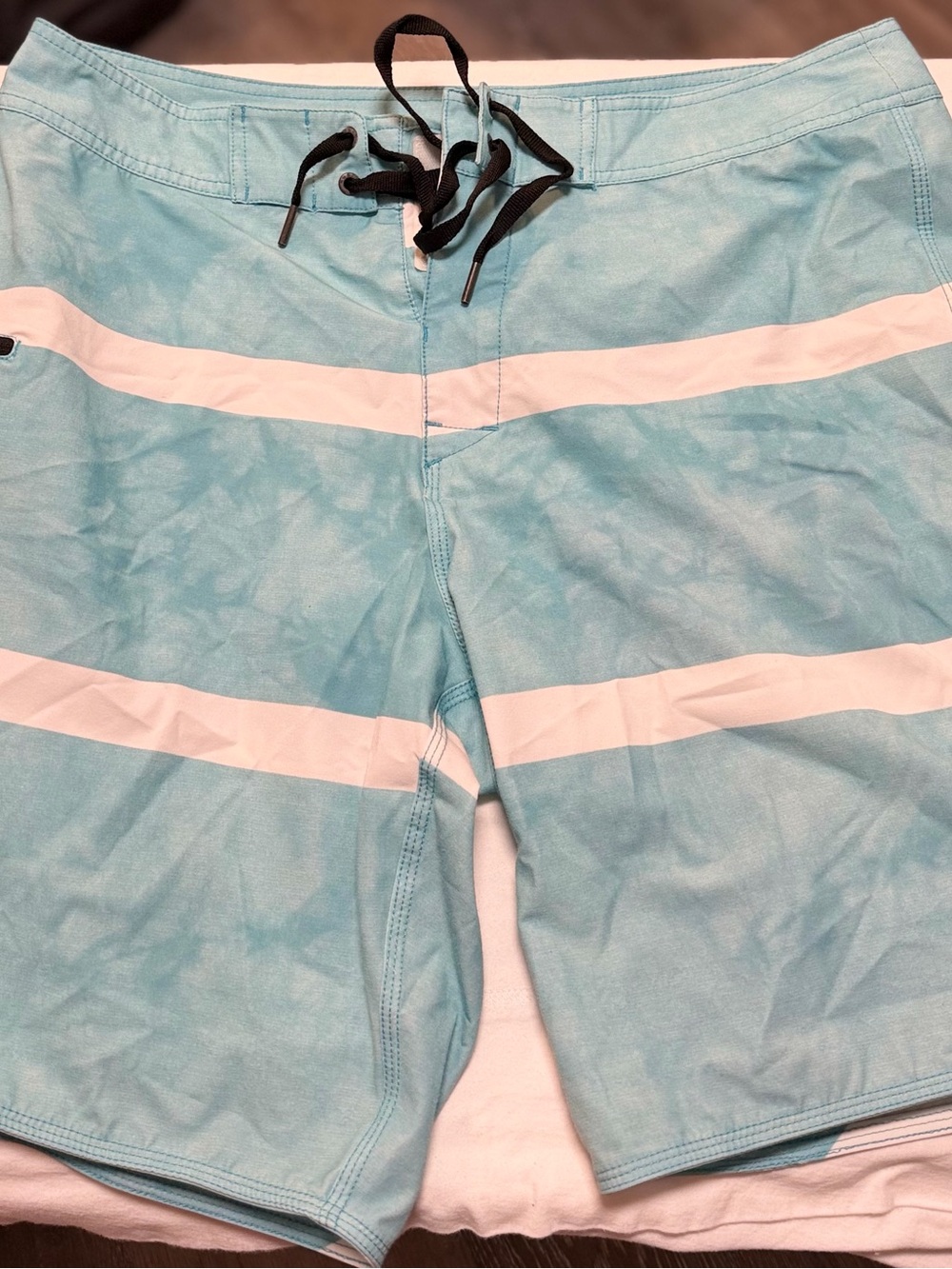 Rusty Light Blue and White Striped Men's Board Shorts